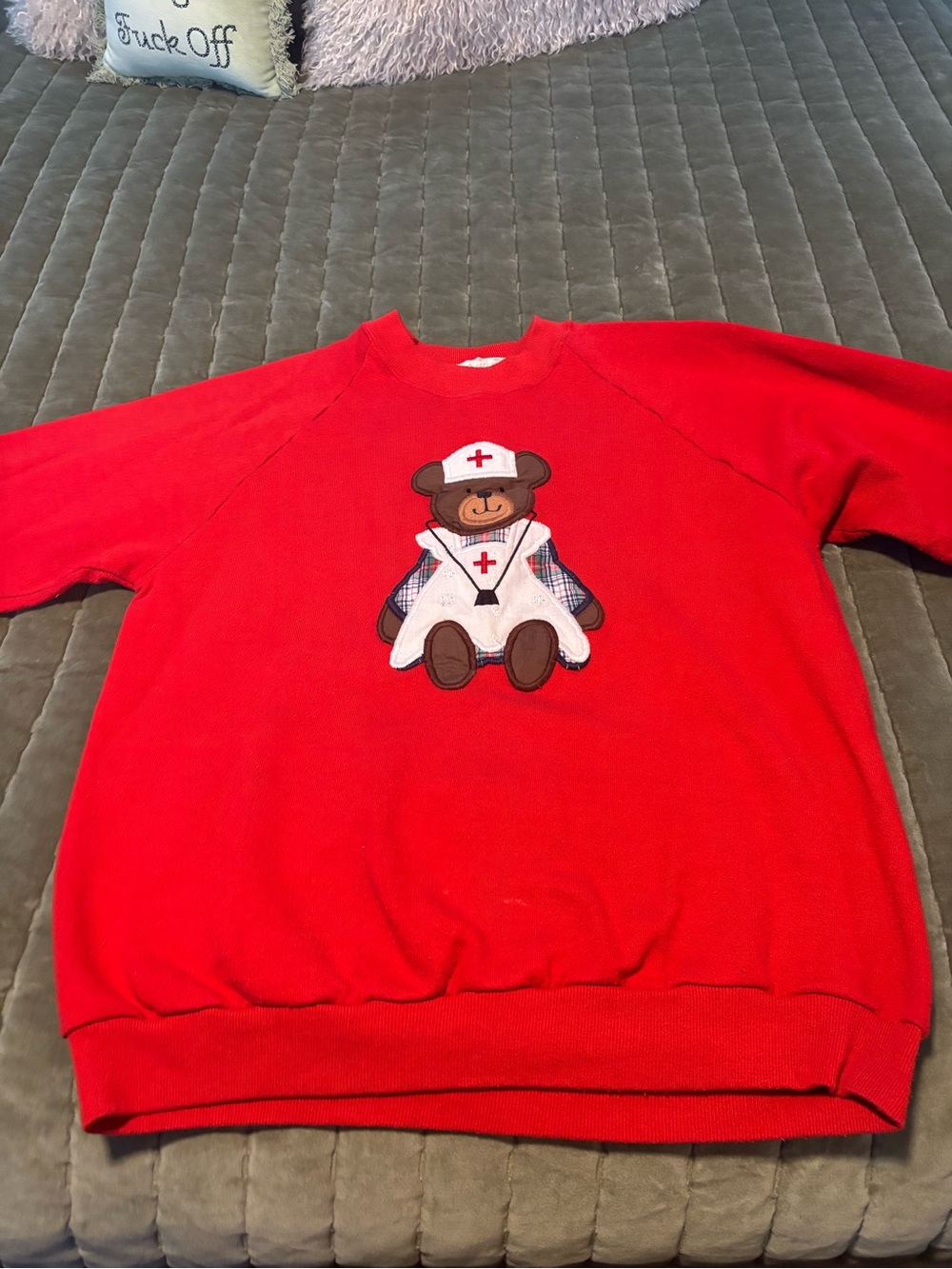 Vintage Red Nurse Bear Graphic Sweatshirt - Unbranded